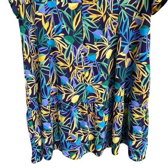 Donna Morgan Leaf Printed V-Neck Dress Womens Plus Size 18W NWT Puff Sleeve Navy - Picture 7 of 15